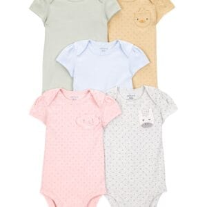Set De 5 Bodies Femenino Manga Corta Tonos Claros Estampado Animalitos Carter's