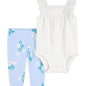 Set de 2 Piezas Pantalón Azul Y Bodie Blanco