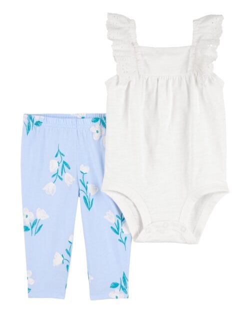 Set de 2 Piezas Pantalón Azul Y Bodie Blanco