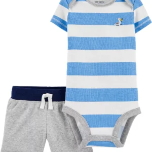 Set de 2 Piezas Pantalón Corto Y Bodie A Rayas