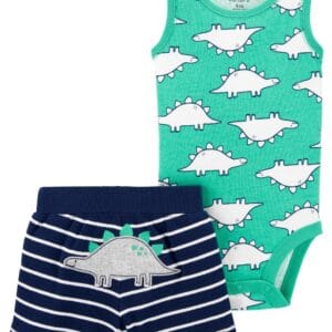 Set de 2 Piezas Pantalón Corto Y Bodie Verde Estampado