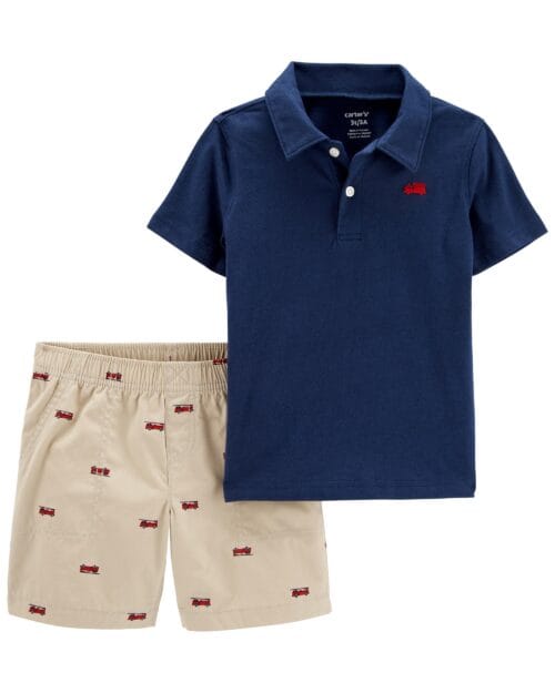 Set de 2 Piezas Pantalón Corto Estampado Y Camisa Tipo Polo