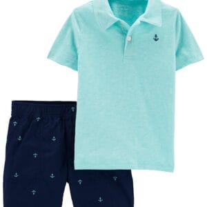 Set de 2 Piezas Pantalón Corto Azul Oscuro y Camisa Tipo Polo