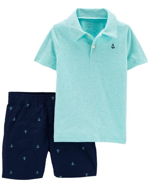Set de 2 Piezas Pantalón Corto Azul Oscuro y Camisa Tipo Polo