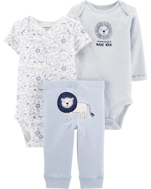 Set de 3 Piezas Pantalón Largo Y 2 Bodies Tonos Azules