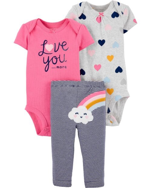 Set de 3 Piezas Pantalón Largo Y Bodies Manga Corta
