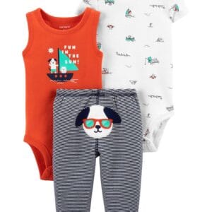 Set de 3 Piezas Pantalón Largo Y Bodies Con y Sin Manga