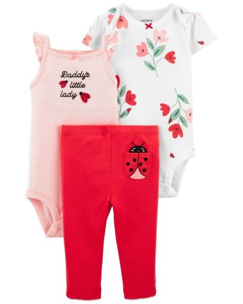 Set de 3 Piezas Pantalón Largo Rojo Y Bodies Manga Corta