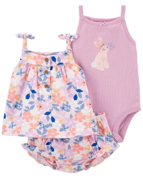 Set de 3 Piezas Lila Estampado Flores
