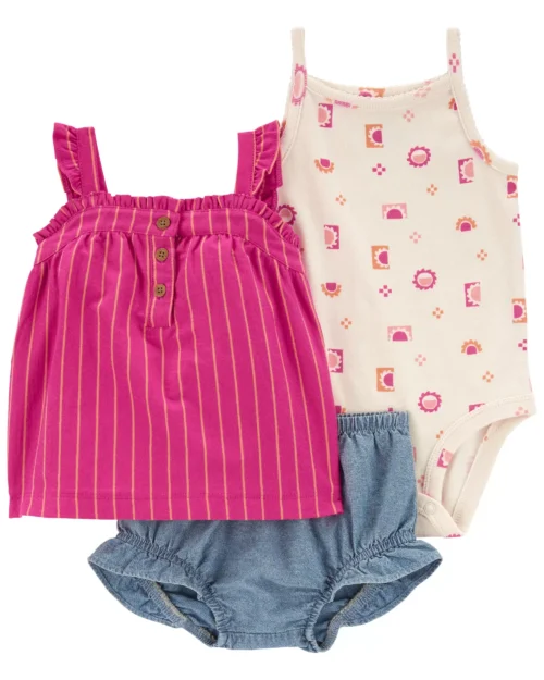 Set de 3 Piezas Fucsia Estampado