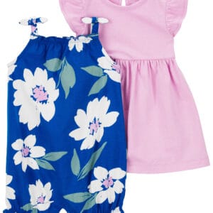 Set de Vestido Y Enterizo Azul Y Rosa