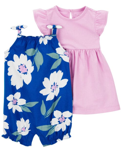 Set de Vestido Y Enterizo Azul Y Rosa